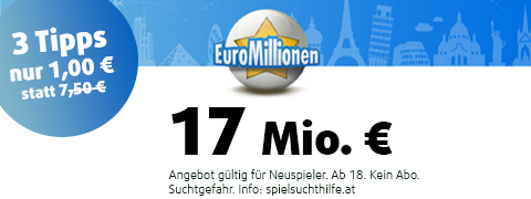 17 Mio. € im EuroMillions Jackpot mit 6,5€ Rabatt spielen
