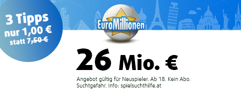 <b>30 Mio. €</b> im EuroMillionen Jackpot mit 6,5€ Rabatt spielen